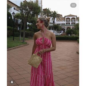 ZARA FUCHSIA OPENWORK EMBROIDERED DRESS NEW